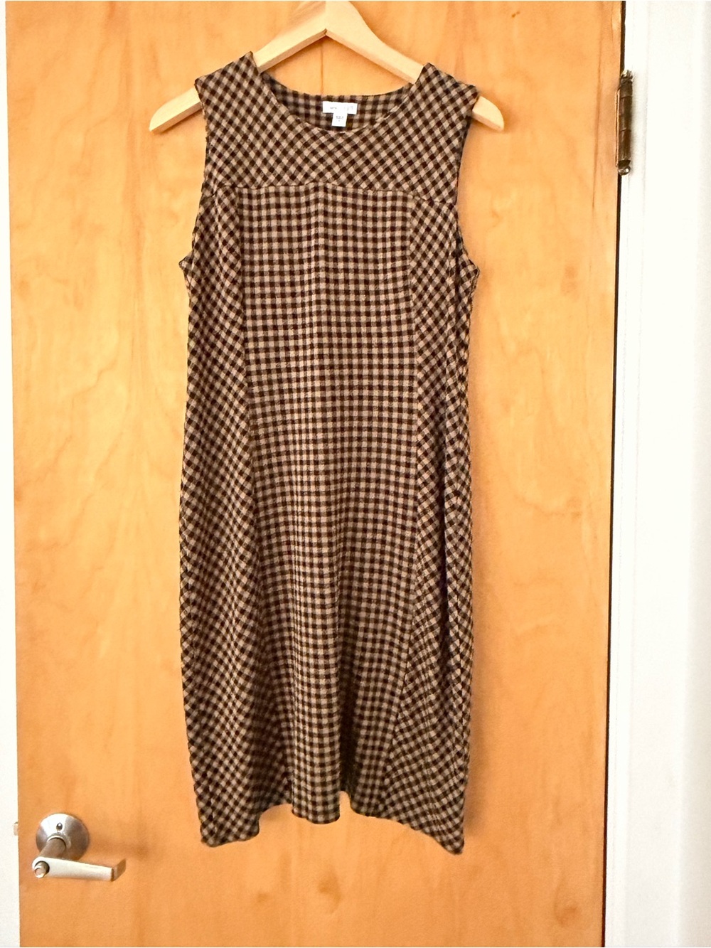 J. Jill Sleeveless Gingham Shift Ponte Dress in Brown and Black
